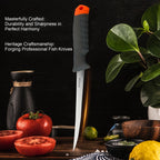ATISEN 3-Piece Fish Knife Set, Stainless Steel Fillet & Boning Knives with Sharpener (Gray & Orange)
