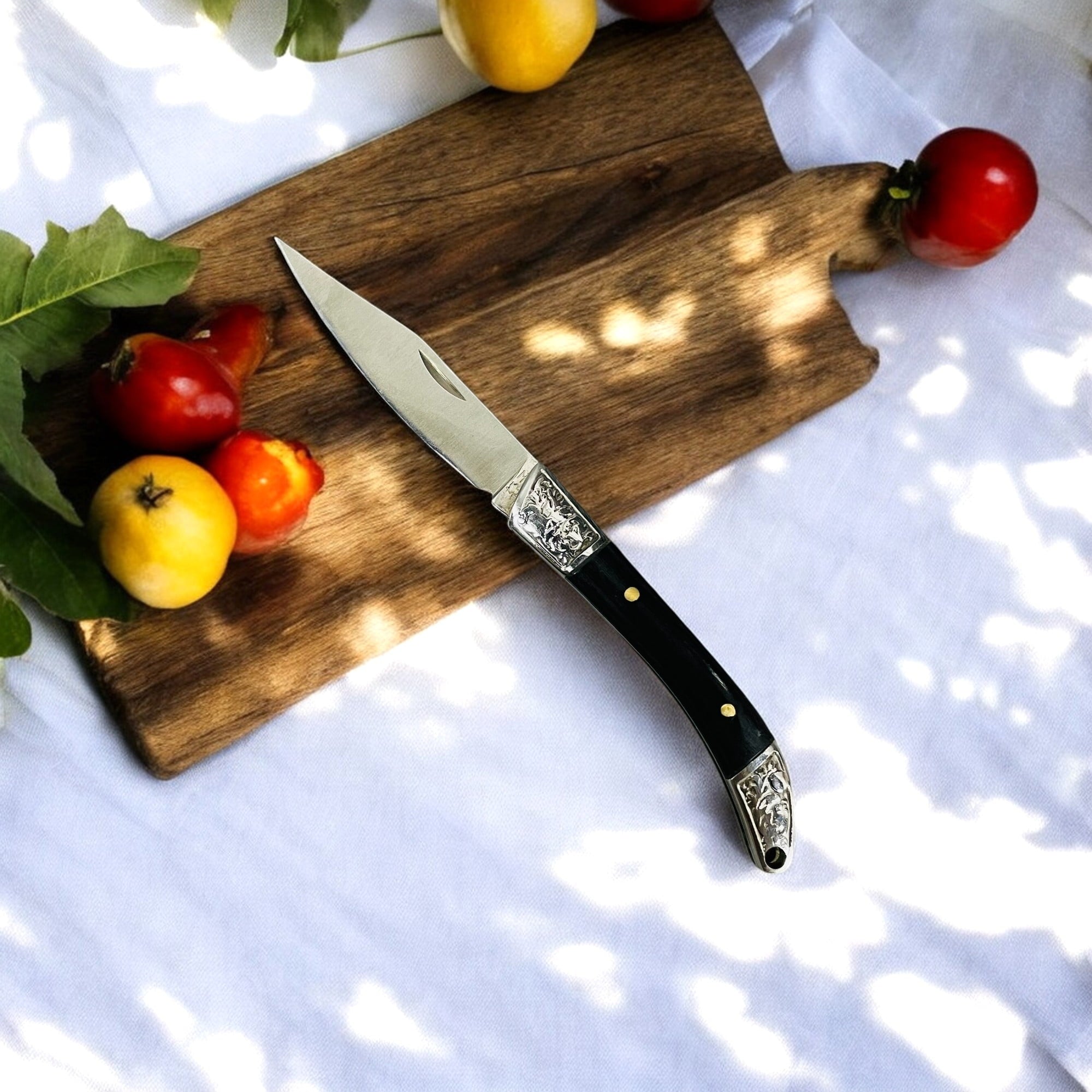 ATISEN 3-Inch Stainless Steel Folding Knife, Vintage Barlow EDC, Polished Black Wood Handle, Slipjoint