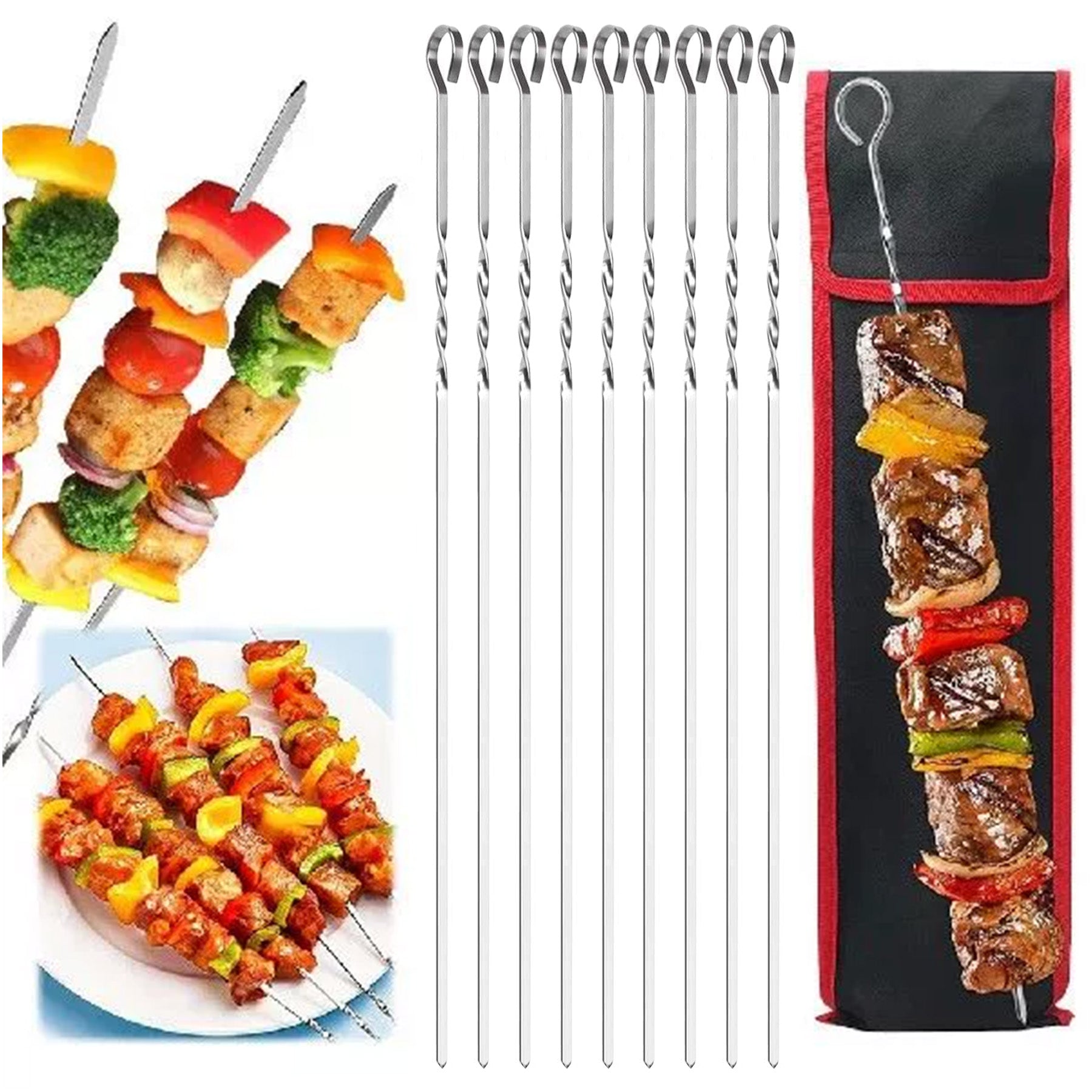 20-Piece BBQ Grill Accessories Set, Stainless Steel Skewers, Tongs, Grill Knives, Silicone Basting Brushes and Gloves for Outdoor Camping