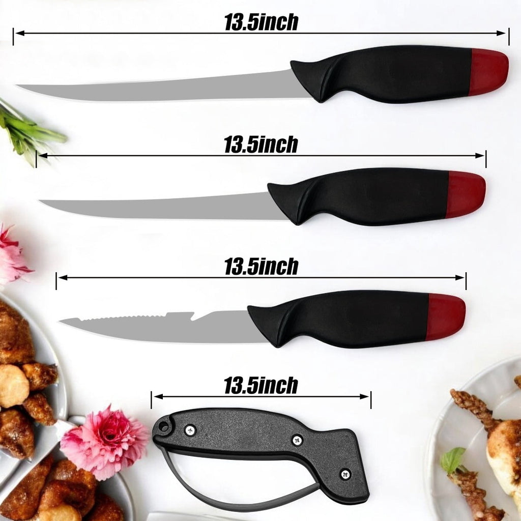 ATISEN Fish Fillet Knife Set with 3 Fish Cleaning Knives, Kitchen Shears, Sharpener and Cutting Board, Rust Resistant, 6-Piece