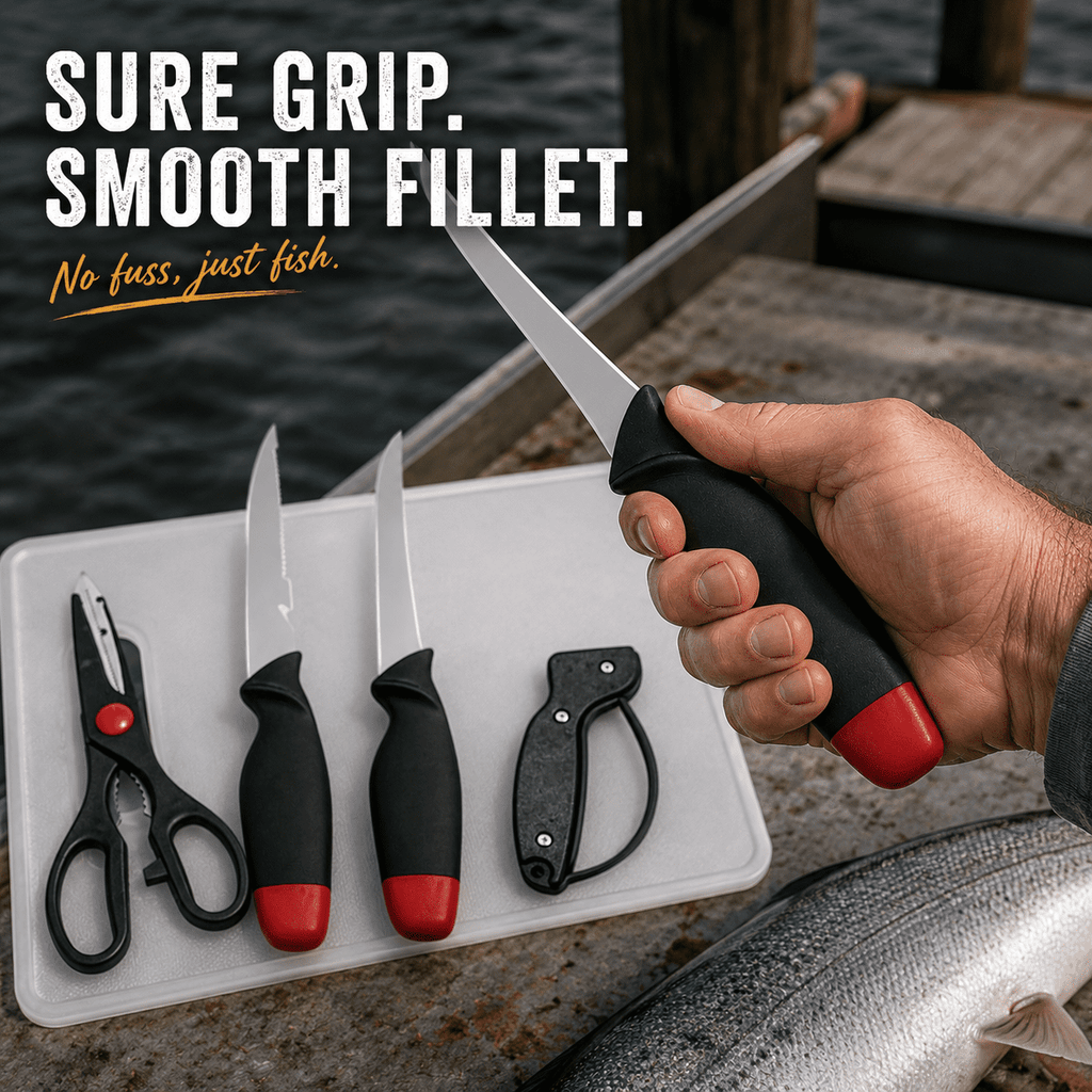 ATISEN Fish Fillet Knife Set with 3 Fish Cleaning Knives, Kitchen Shears, Sharpener and Cutting Board, Rust Resistant, 6-Piece