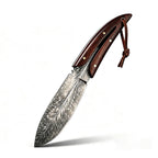 ATISEN Fixed Blade Hunting Knife with Leather Sheath, Damascus Pattern Steel, Outdoor Camping Survival Knife