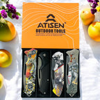 ATISEN Set of 4 Men's 3D Folding Knives, Stainless Steel, for Camping, Hunting and Fishing