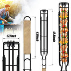 Grill Basket for Outdoor BBQ, Stainless Steel Rolling Grill Basket with Wooden Handle, Vegetable & Meat Grilling Basket for Charcoal and Gas Grill