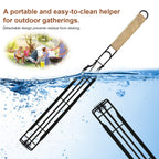 Grill Basket for Outdoor BBQ, Stainless Steel Rolling Grill Basket with Wooden Handle, Vegetable & Meat Grilling Basket for Charcoal and Gas Grill