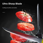 ATISEN 5-Piece Fish Fillet Knife Set with 2 Stainless Steel Fishing Knives, Protective Sheath, Sharpener and Cleaning Towel, Black/Yellow