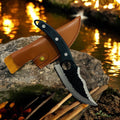 ATISEN Fixed Blade Hunting Knife with Leather Sheath, Damascus Pattern Steel, Camping Survival Knife