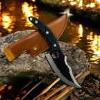 ATISEN Fixed Blade Hunting Knife with Leather Sheath, Damascus Pattern Steel, Camping Survival Knife