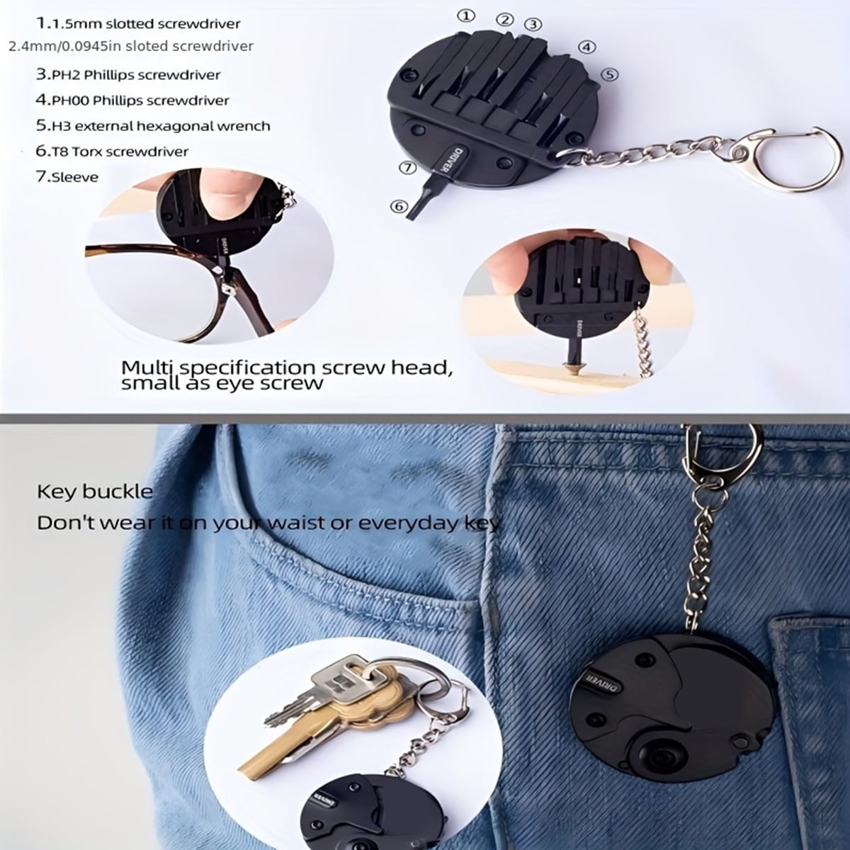 Mini EDC Multi-Tool Knife 7-in-1 Keychain for Home Repair & Outdoor