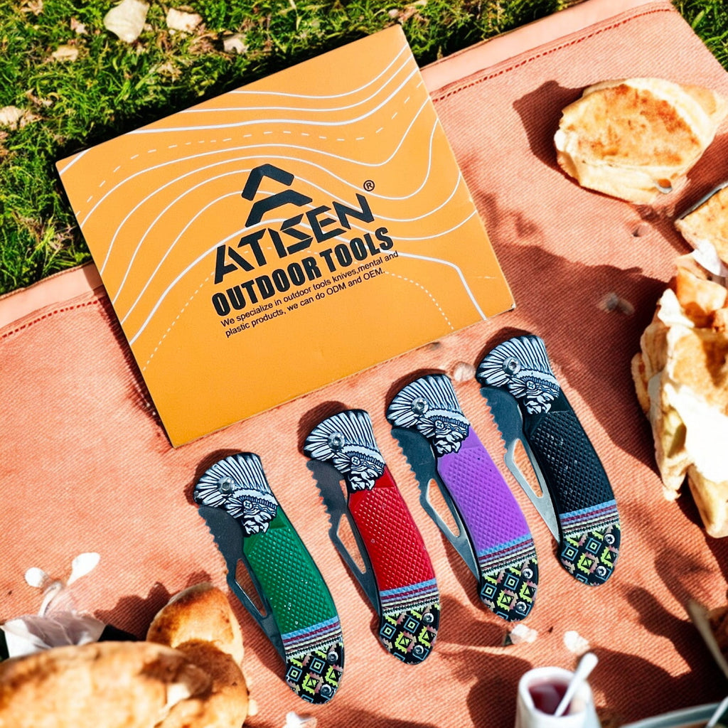 ATISEN 4-Piece Outdoor Folding Pocket Knife Set, Sturdy and Durable