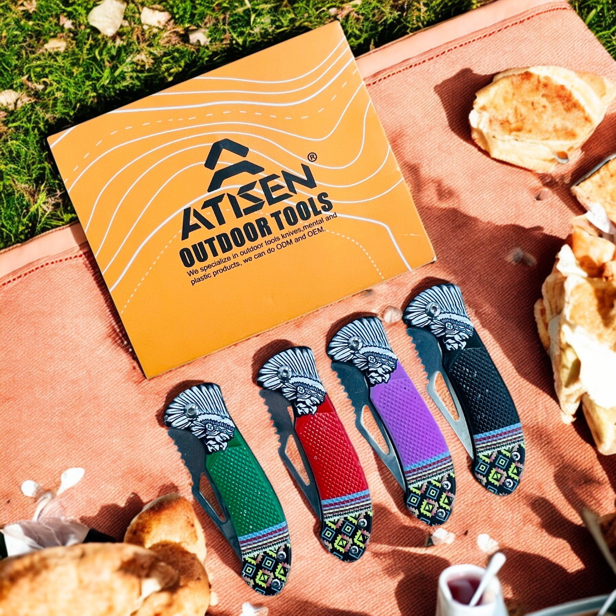 ATISEN 4-Piece Outdoor Folding Pocket Knife Set, Sturdy and Durable