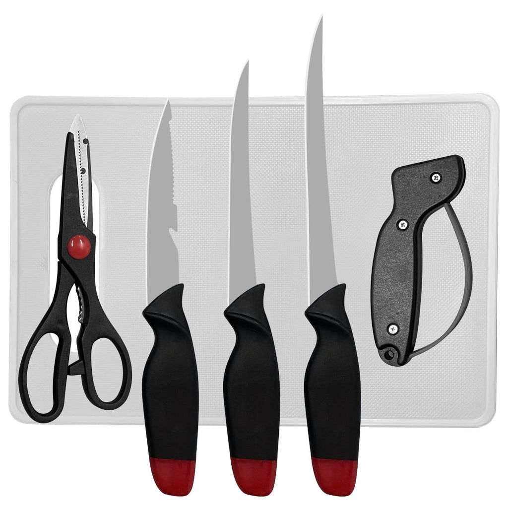 ATISEN Fish Fillet Knife Set with 3 Fish Cleaning Knives, Kitchen Shears, Sharpener and Cutting Board, Rust Resistant, 6-Piece