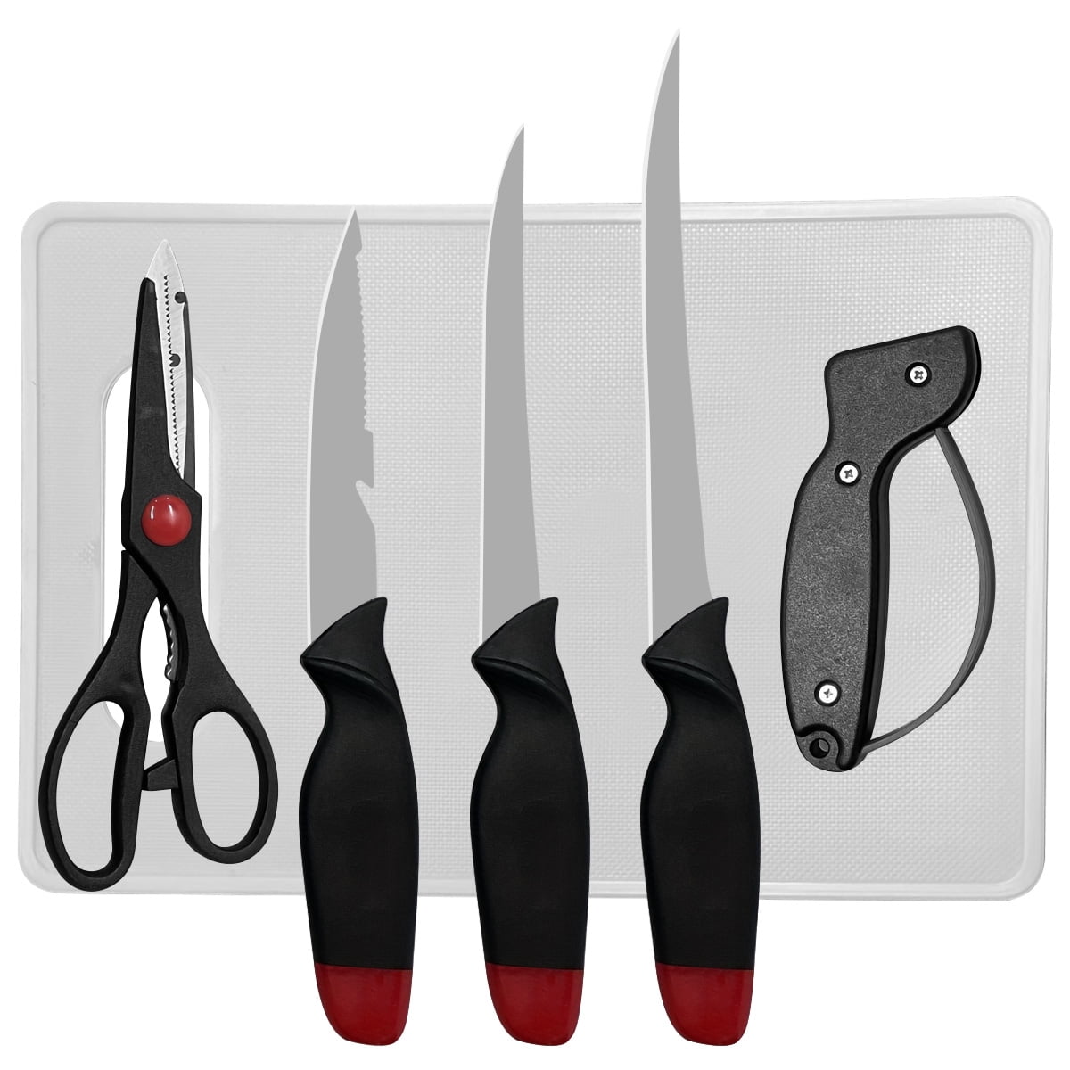 ATISEN Fish Fillet Knife Set with 3 Fish Cleaning Knives, Kitchen Shears, Sharpener and Cutting Board, Rust Resistant, 6-Piece