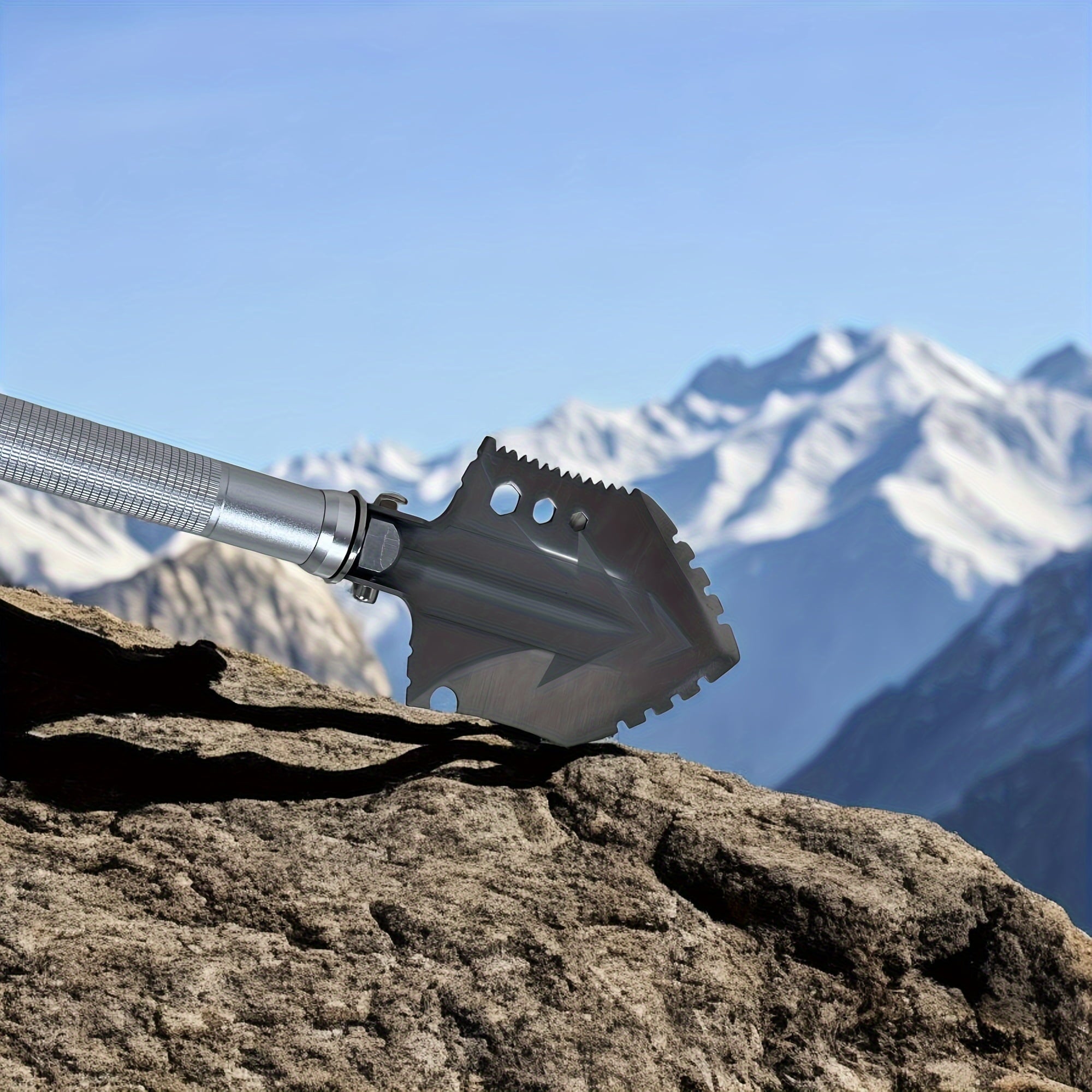 ATISEN Heavy-Duty Rescue Shovel, Multi-Purpose Camping Shovel with Window Breaker & Cutting Edge