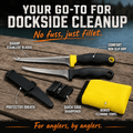 ATISEN 5-Piece Fish Fillet Knife Set with 2 Stainless Steel Fishing Knives, Protective Sheath, Sharpener and Cleaning Towel, Black/Yellow