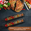 Grill Basket for Outdoor BBQ, Stainless Steel Rolling Grill Basket with Wooden Handle, Vegetable & Meat Grilling Basket for Charcoal and Gas Grill
