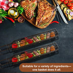 Grill Basket for Outdoor BBQ, Stainless Steel Rolling Grill Basket with Wooden Handle, Vegetable & Meat Grilling Basket for Charcoal and Gas Grill