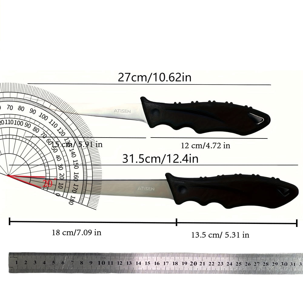 ATISEN 2-Piece Fish Fillet Knife Set, Flexible Stainless Steel Fishing Knives with Non-Slip Handles for Filleting, Boning and Fish Cleaning, Black