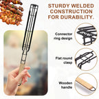 Grill Basket for Outdoor BBQ, Stainless Steel Rolling Grill Basket with Wooden Handle, Vegetable & Meat Grilling Basket for Charcoal and Gas Grill