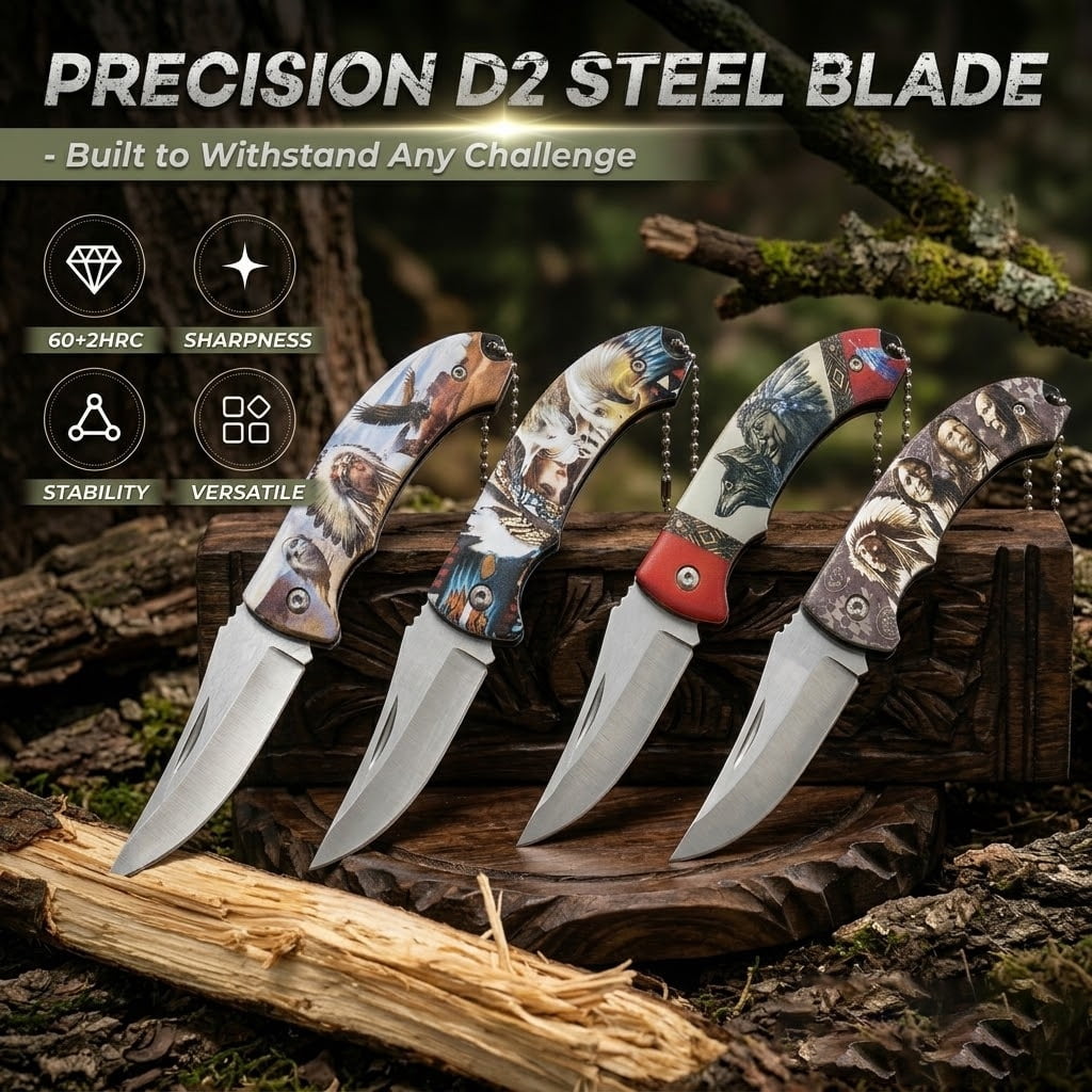 ATISEN Native American Art Folding Knife Set, Multicolor, 4 Count