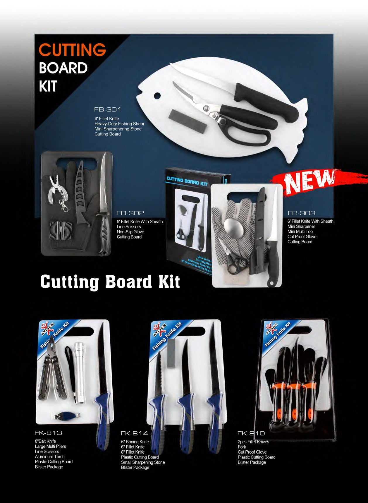 Atisen fishing fillet knife combo with pocket sharpener. Bulk outdoor accessories manufacturer serving UK market.