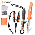 Atisen fish processing knife set with cut-proof safety glove. Bulk B2B fishing tools distributor for European market.