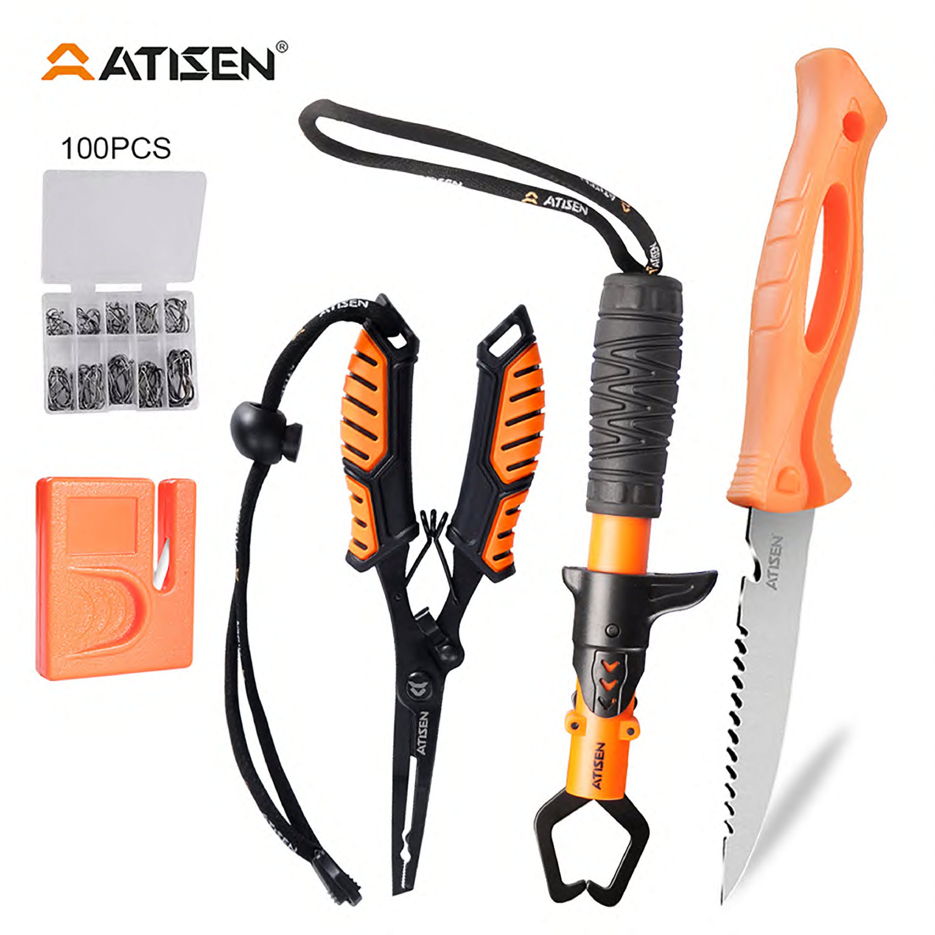 Atisen fish processing knife set with cut-proof safety glove. Bulk B2B fishing tools distributor for European market.
