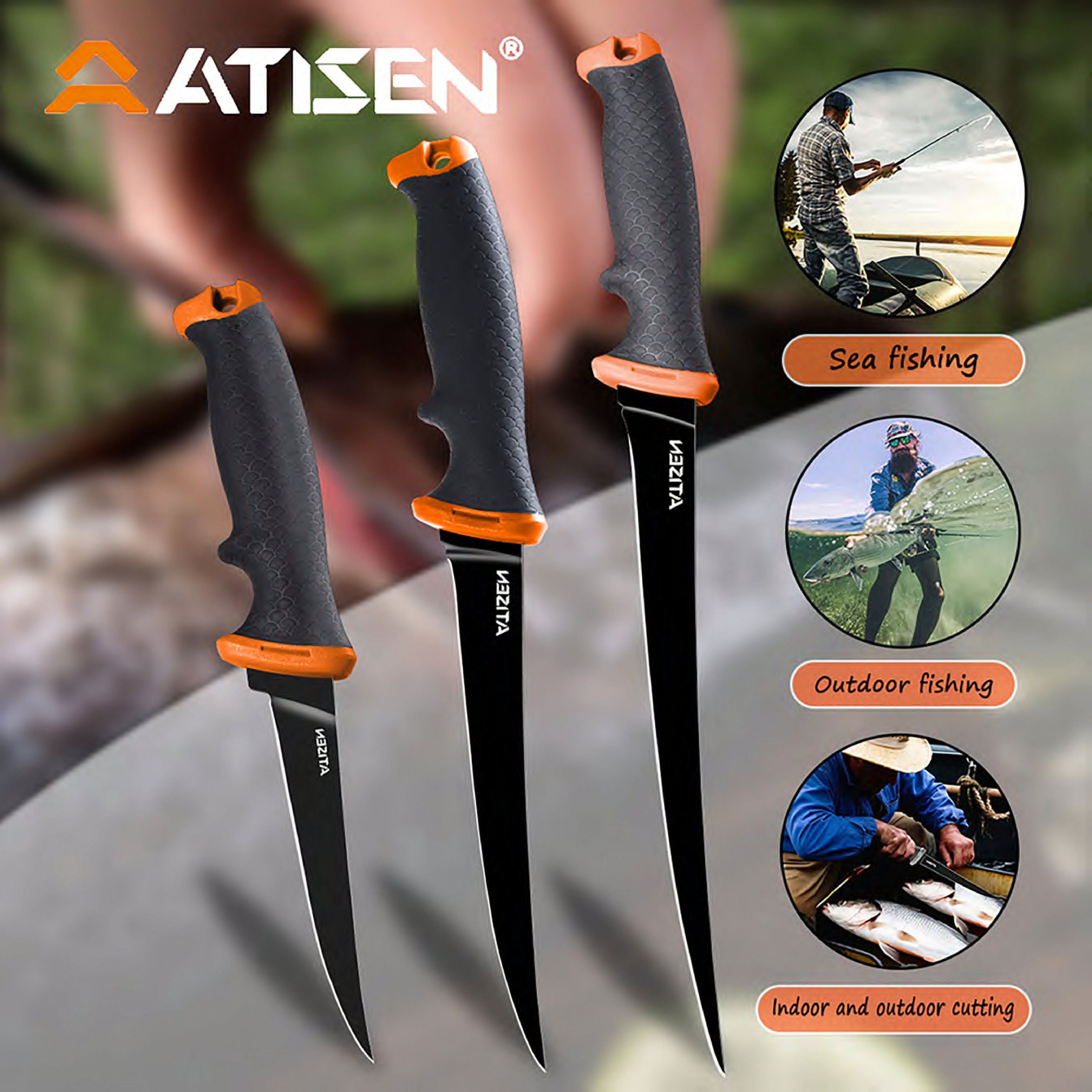 Atisen fishing fillet knife combo with digital fish scale and multi-tool. Bulk marine accessories serving UK market.