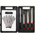 Atisen fishing knife set with dual-grit sharpener and safety sheath. Bulk camping and fishing supplies for Chile.