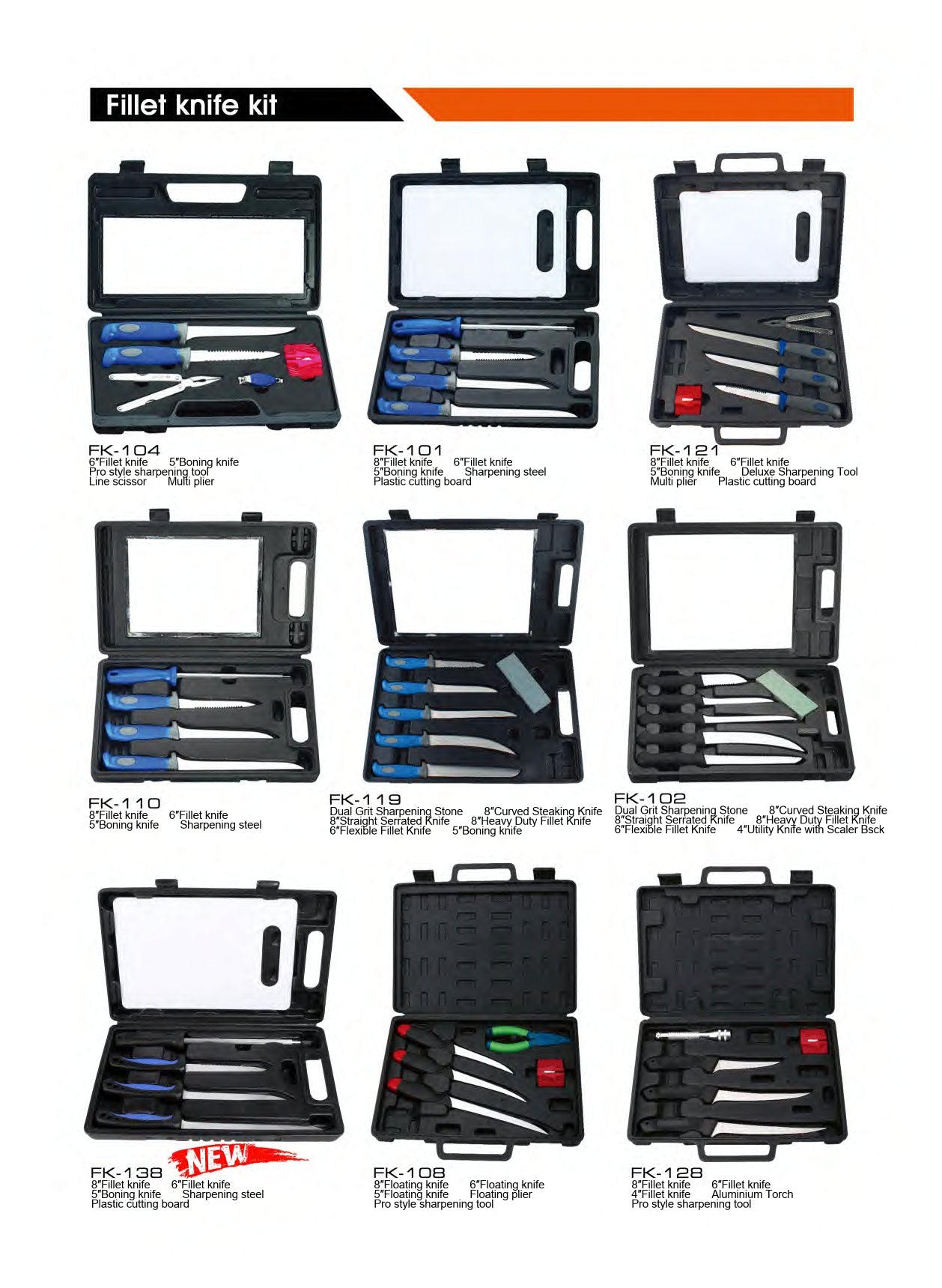 Atisen durable fishing knife combo with sharpening stone. Bulk marine and fishing supplies for Chile.
