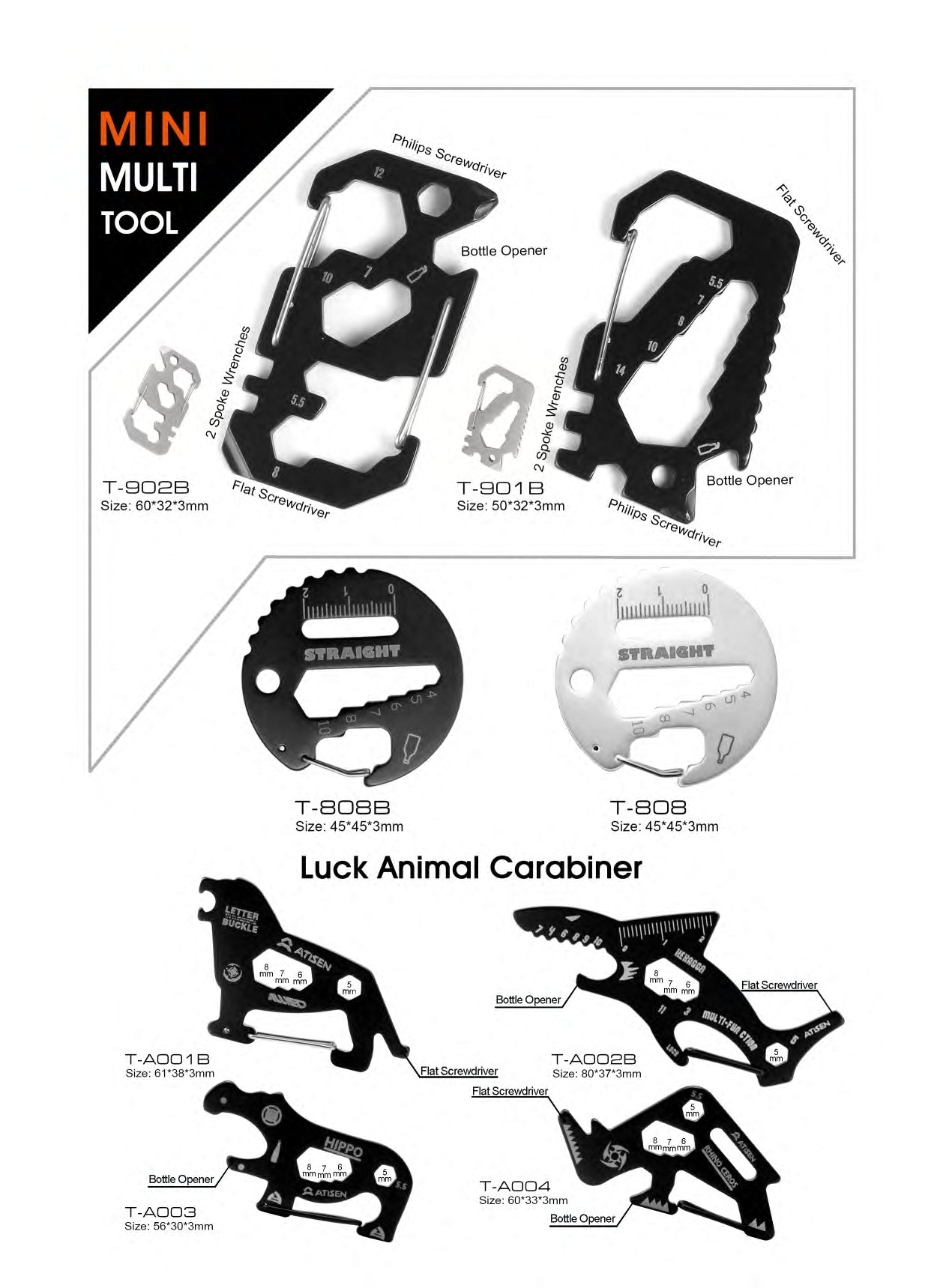 Atisen multi-wrench carabiner tool for outdoor utility. Bulk hardware and camping gear supplier for USA market.