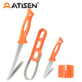Atisen retail blister packaged fishing knife and tool set. Bulk outdoor marine gear serving UK market.