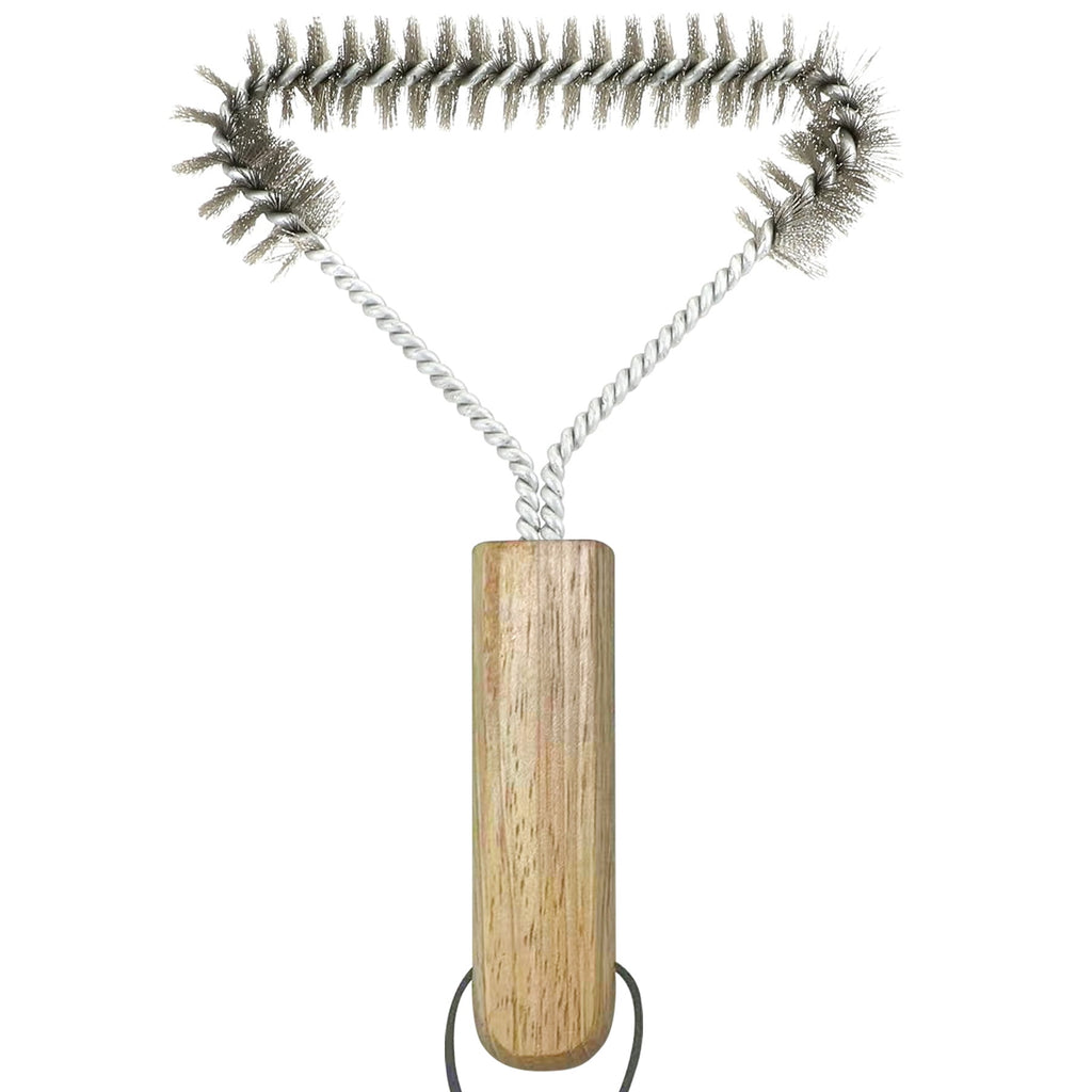 BBQ Grill Brush with 1 Pair Grilling Gloves, Metal Wire Grill Grate Cleaner with Wooden Handle and Hanging Loop for Outdoor Grills