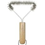 BBQ Grill Brush with 1 Pair Grilling Gloves, Metal Wire Grill Grate Cleaner with Wooden Handle and Hanging Loop for Outdoor Grills