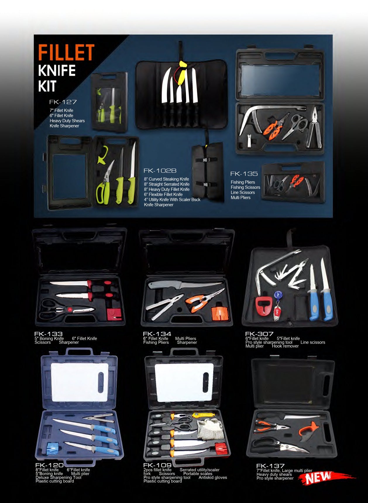 Atisen 3-piece commercial fishing knife set. Wholesale fish processing equipment supplier for USA market.