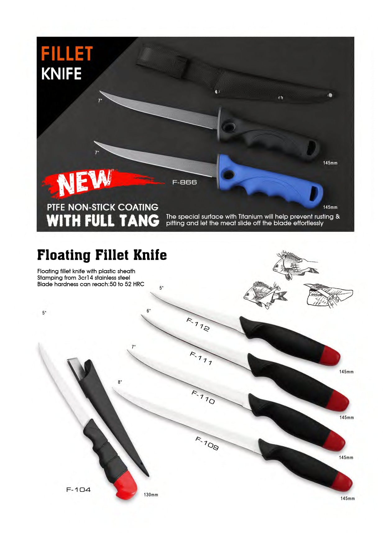 Atisen compact 4-inch paring and bait knife. Wholesale fishing accessories distributor targeting Argentina.