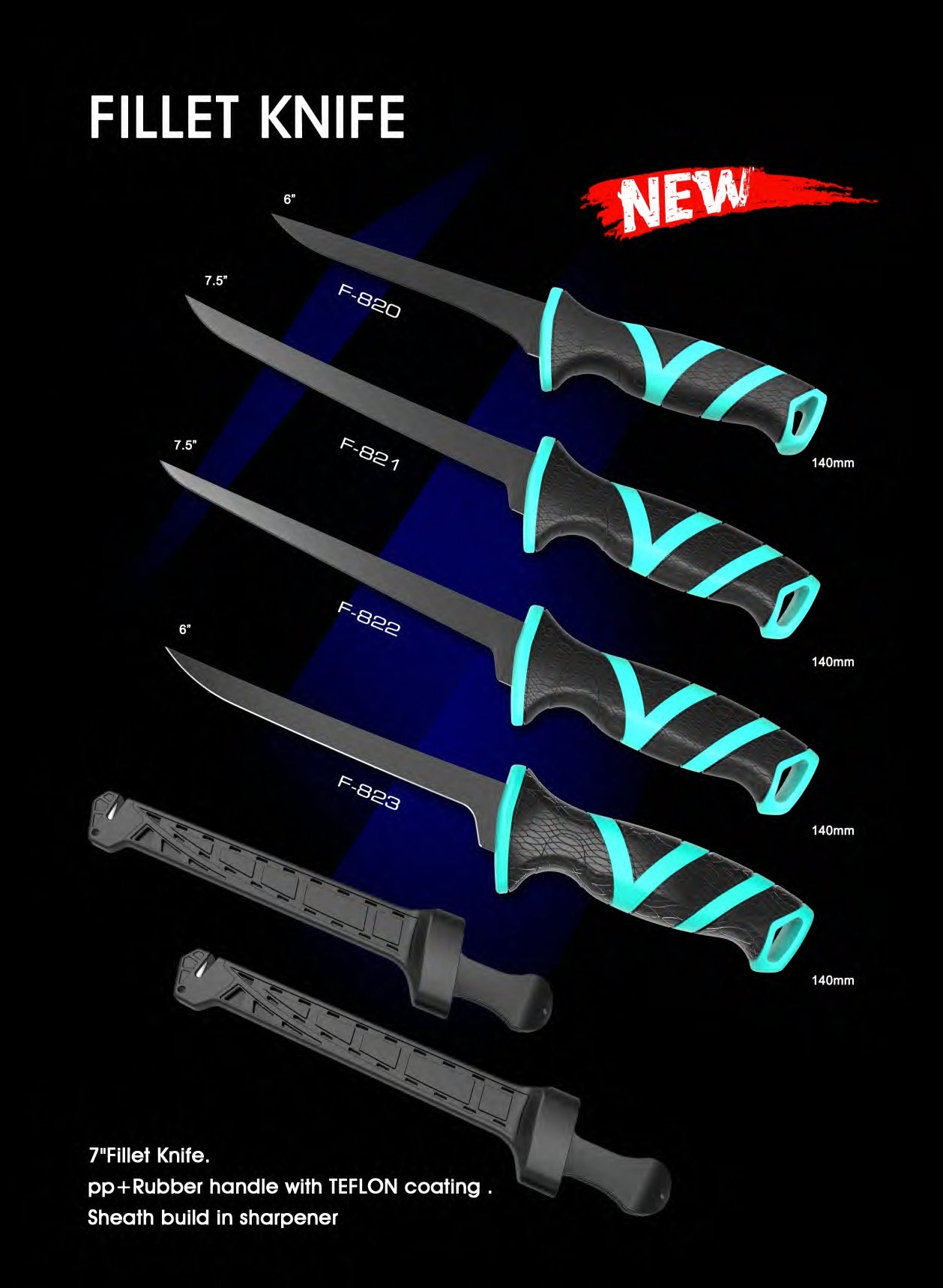 Atisen cryogenically treated long-lasting fillet knife. Professional fishing tackle supplier for New Zealand market.