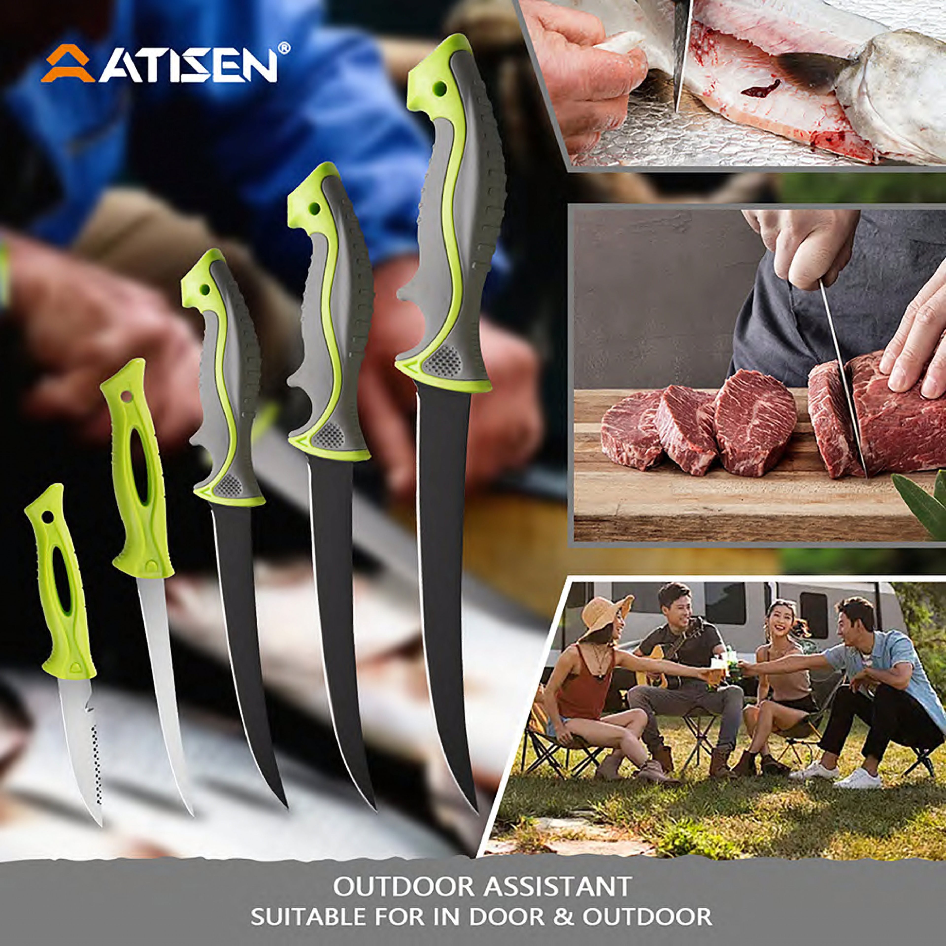 Atisen bait knife and aluminum fishing pliers tool set. Custom outdoor tackle manufacturer for Brazil.