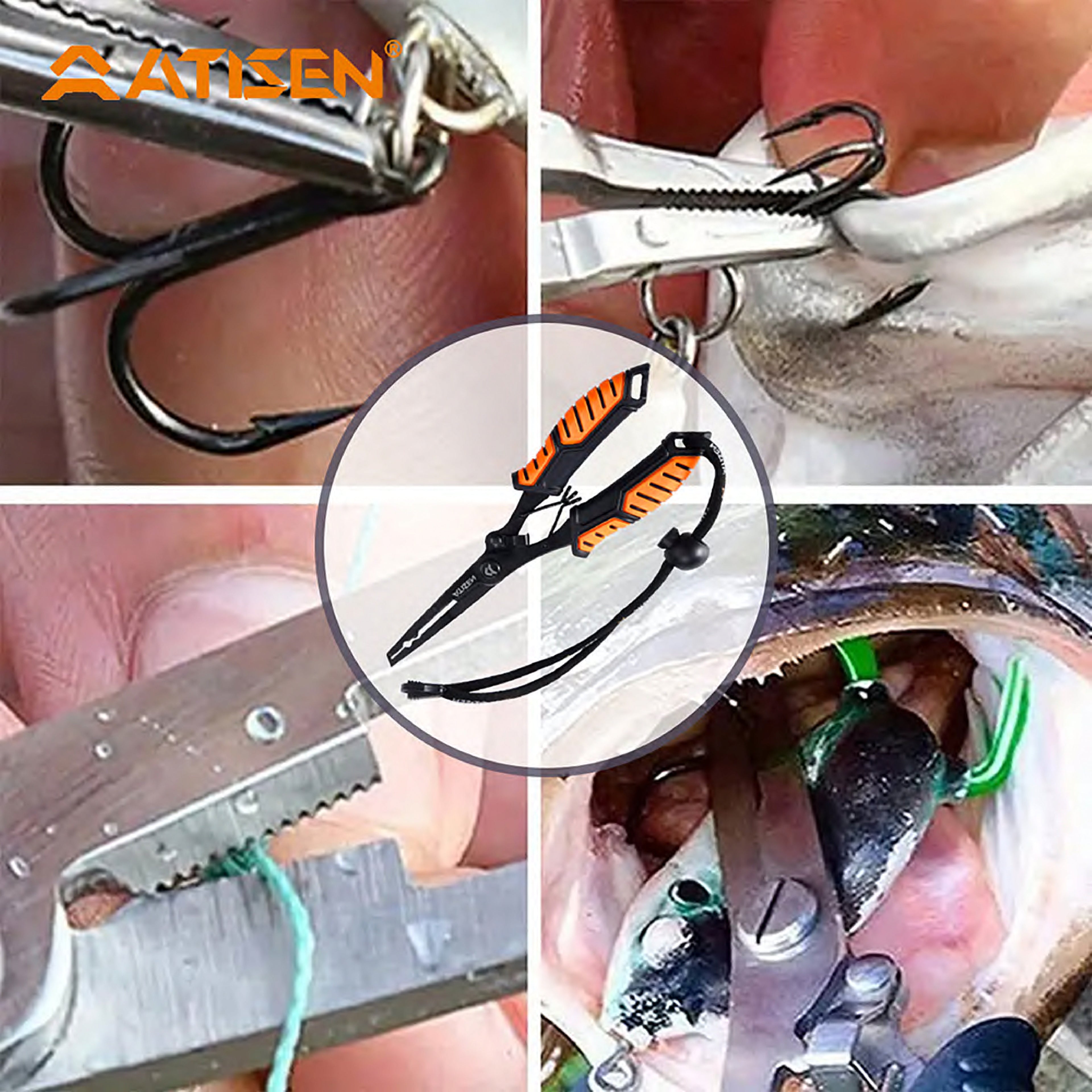 Atisen custom fishing pliers, bait knife and aluminum torch gift set. Professional fishing gear supplier for New Zealand.