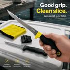 ATISEN 5-Piece Fish Fillet Knife Set with 2 Stainless Steel Fishing Knives, Protective Sheath, Sharpener and Cleaning Towel, Black/Yellow