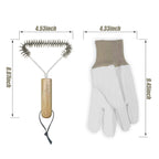 BBQ Grill Brush with 1 Pair Grilling Gloves, Metal Wire Grill Grate Cleaner with Wooden Handle and Hanging Loop for Outdoor Grills