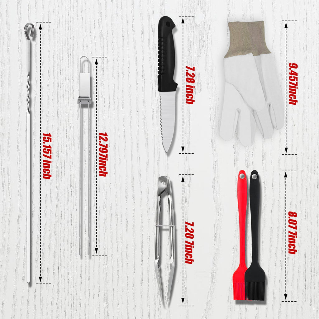 20-Piece BBQ Grill Accessories Set, Stainless Steel Skewers, Tongs, Grill Knives, Silicone Basting Brushes and Gloves for Outdoor Camping