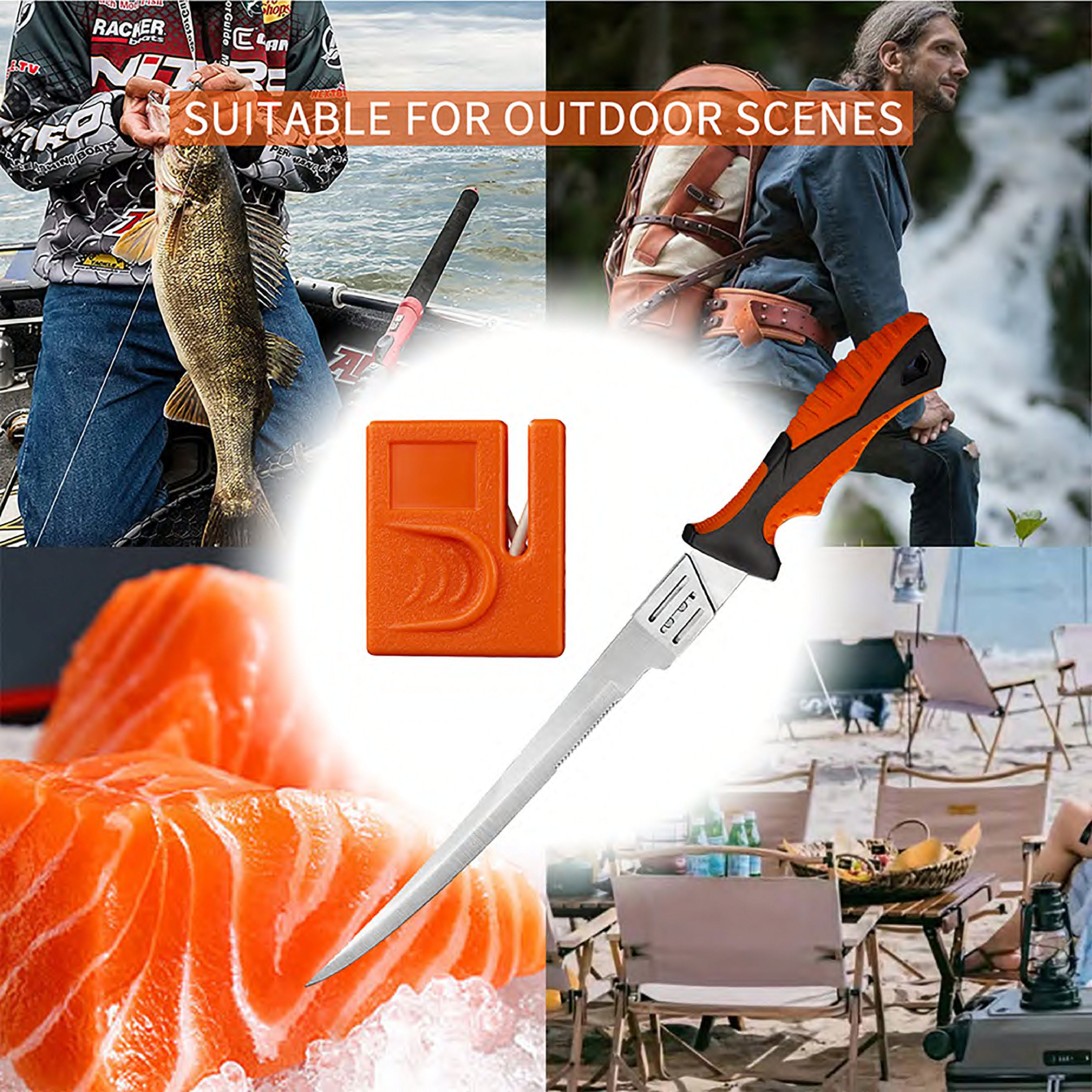Atisen factory direct fishing knife bulk bucket for retail checkout. Heavy-duty camping gear supplier for USA market.