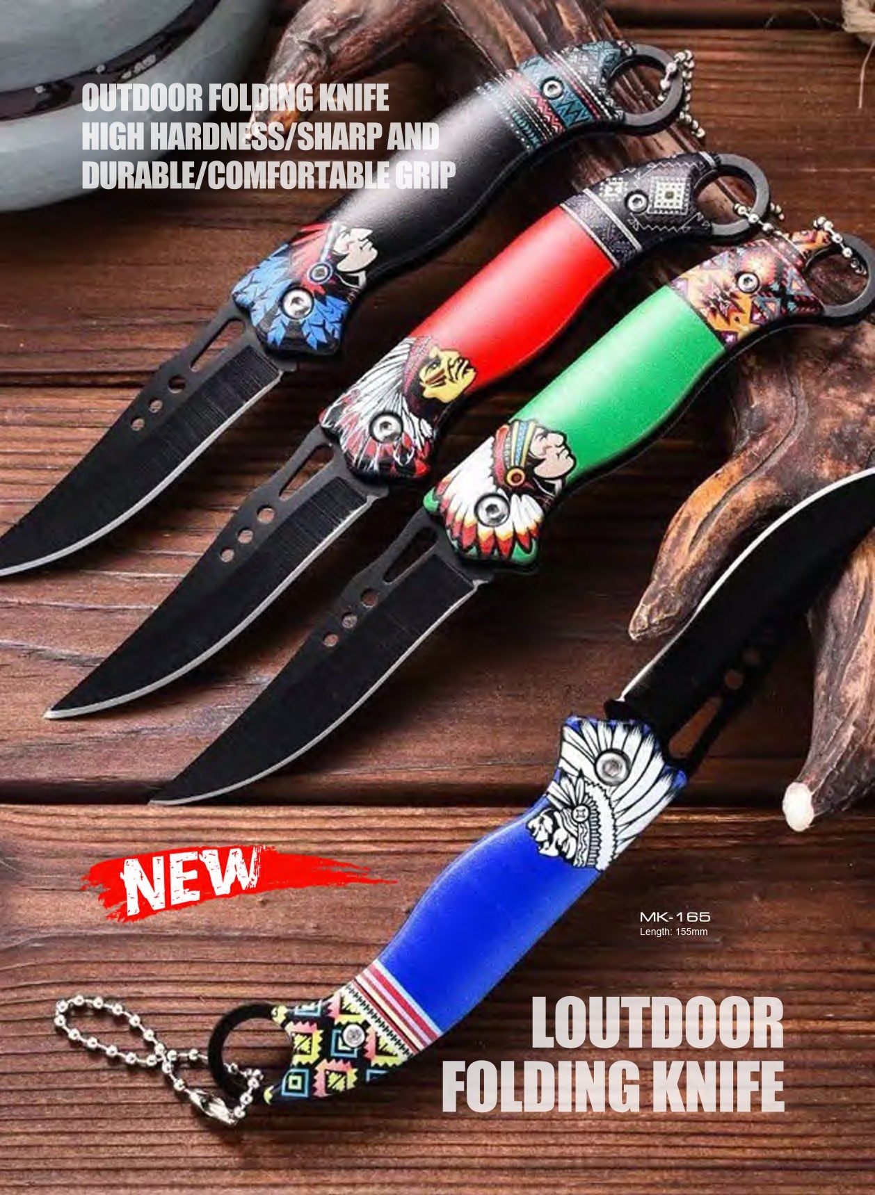 Atisen heavy-duty fixed blade Bowie knife with leather sheath. Factory direct hunting equipment for Canadian retailers.