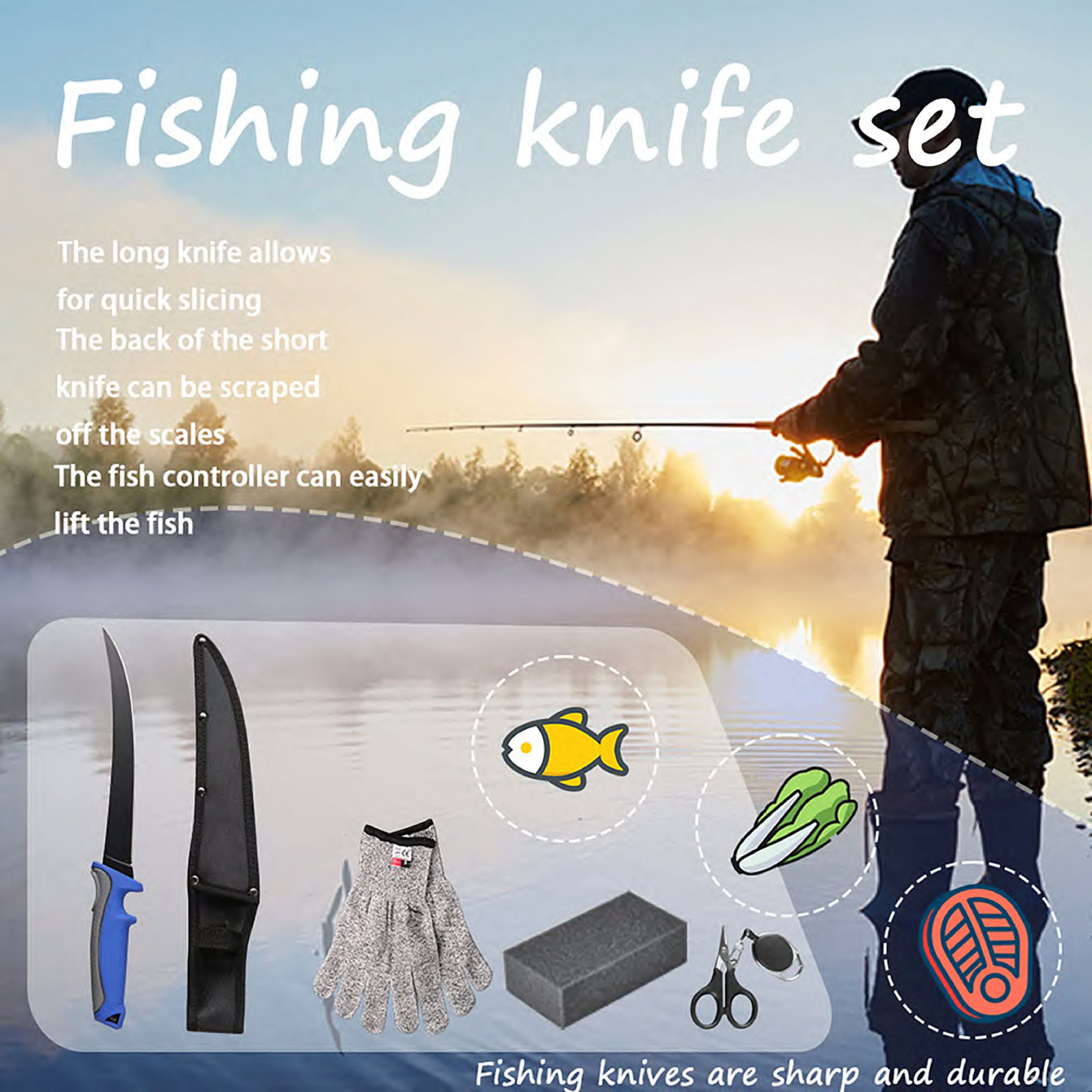 Atisen heavy-duty seafood processing knife kit. Factory direct commercial fishing tools for Canadian buyers.