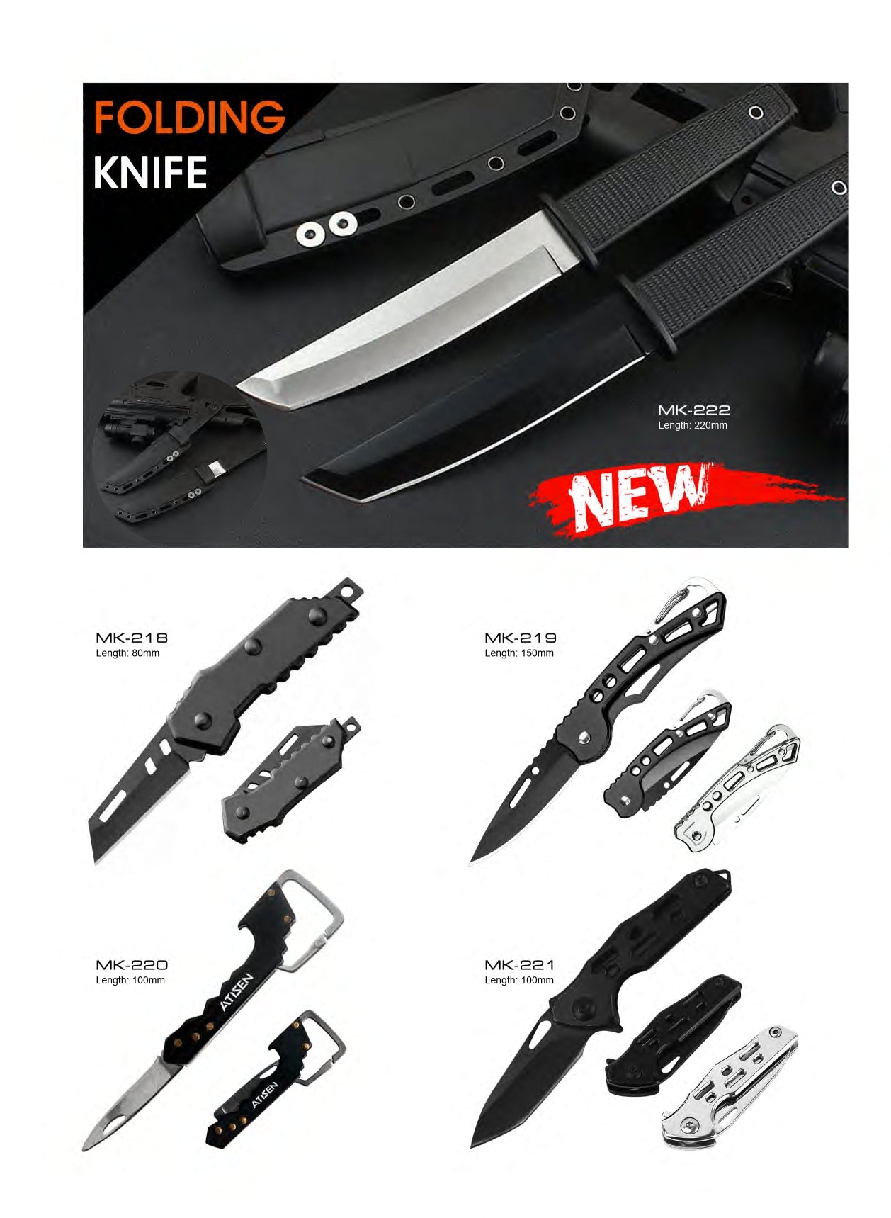 Atisen bushcraft survival knife with magnesium fire starter. Factory direct camping gear for Canadian retailers.