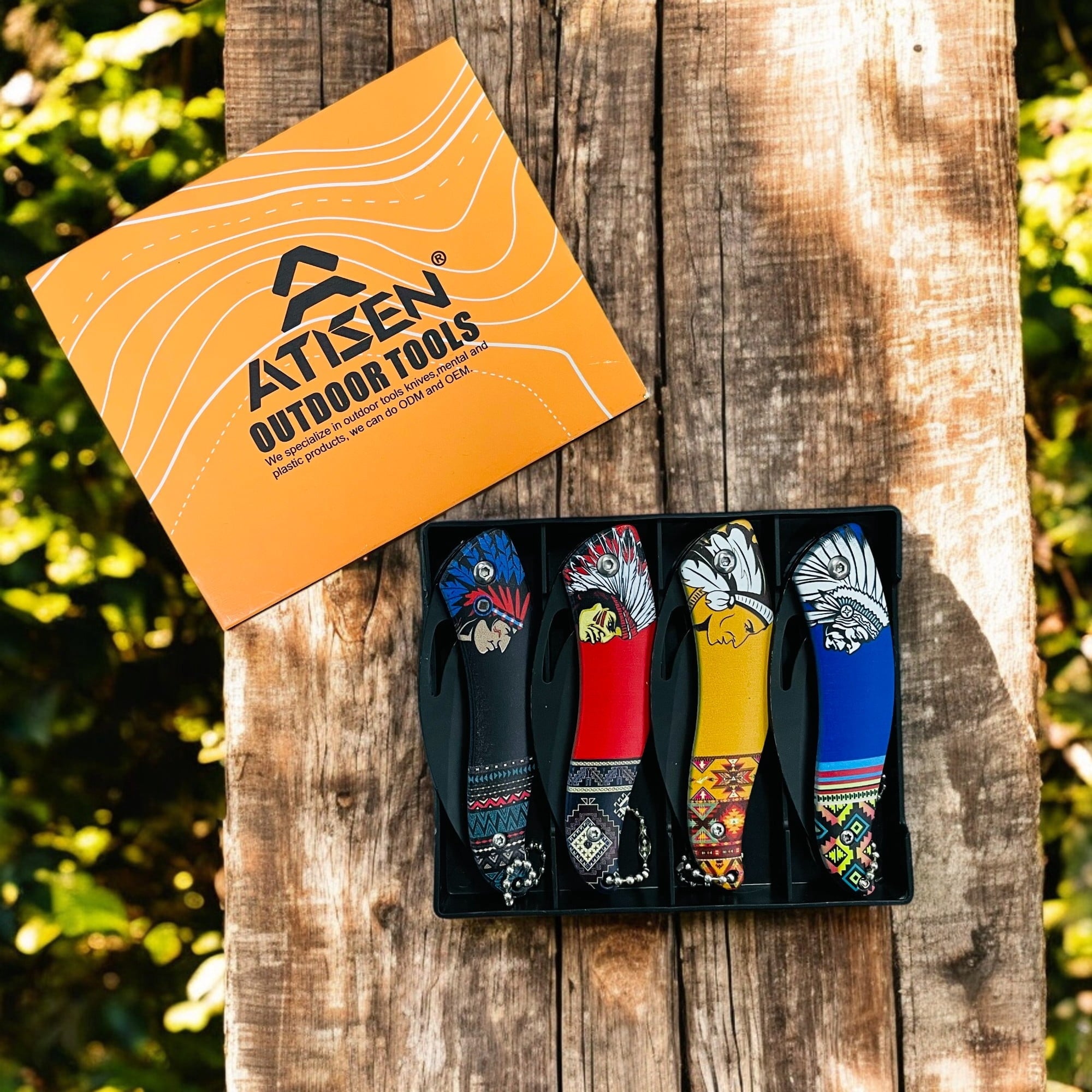ATISEN 4-Pack 3.54-inch Pocket Folding Knives, Vintage 3D Embossed Stainless Steel EDC Set
