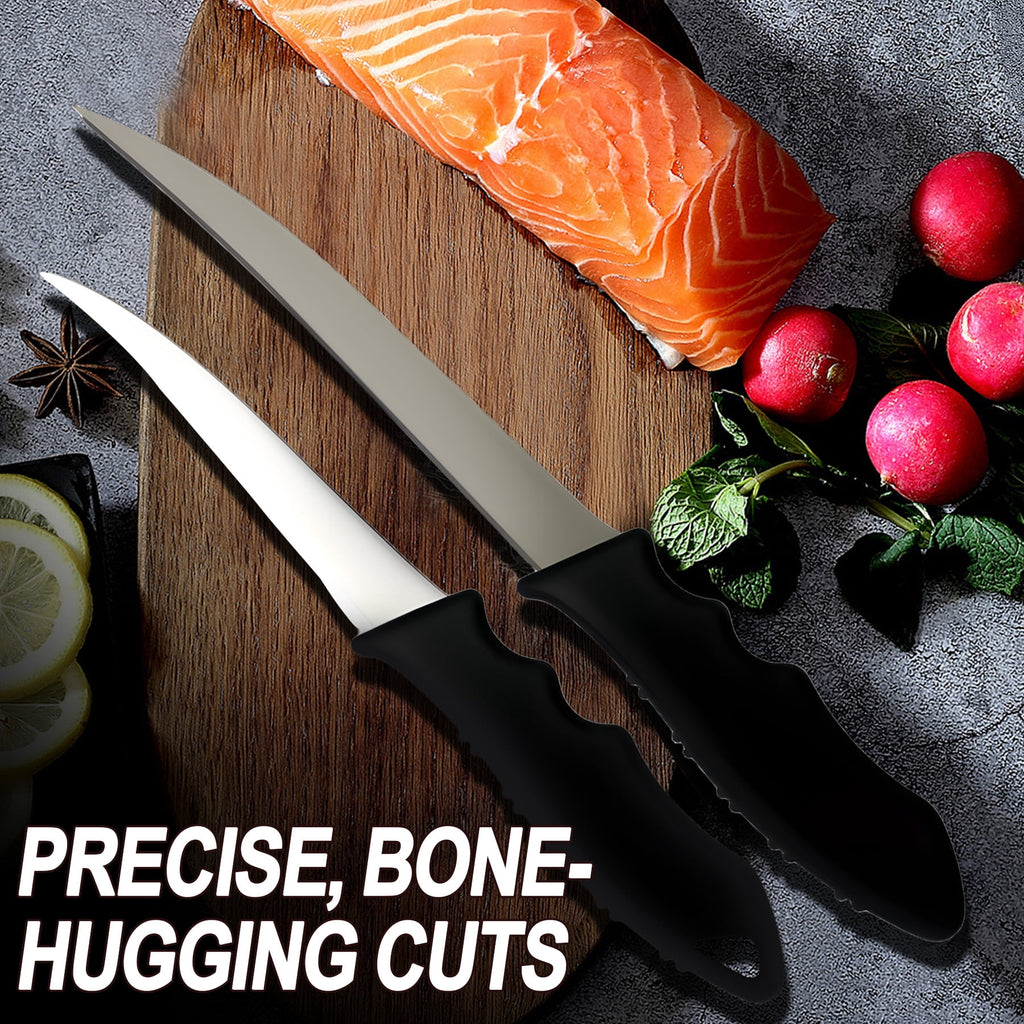 ATISEN 2-Piece Fish Fillet Knife Set, Flexible Stainless Steel Fishing Knives with Non-Slip Handles for Filleting, Boning and Fish Cleaning, Black