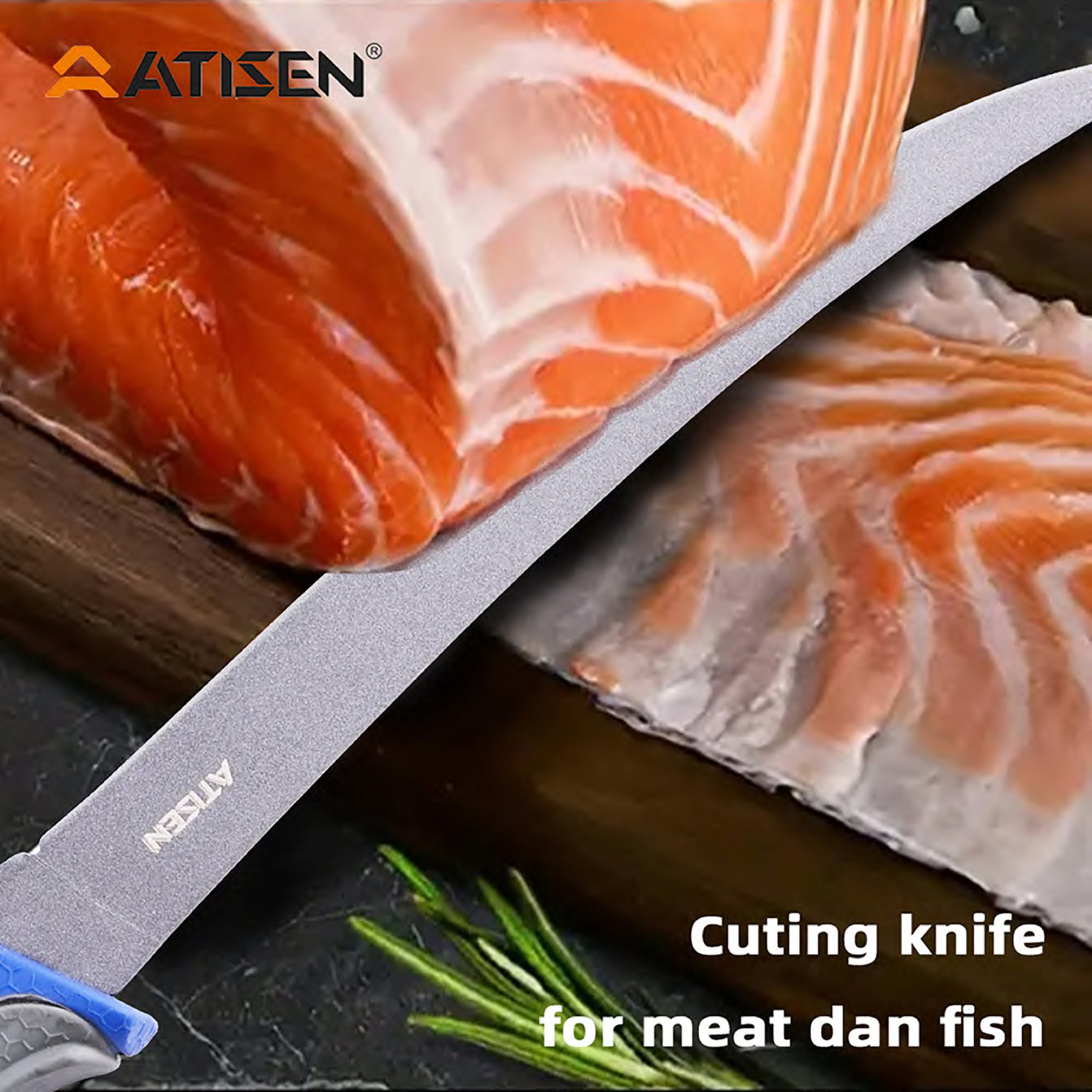Atisen custom branded fishing knife retail bucket. OEM saltwater fishing gear manufacturer for Argentina.