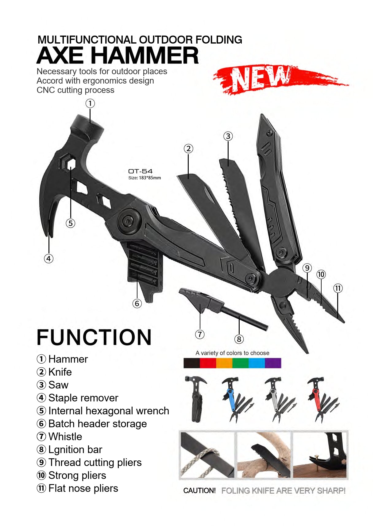 Atisen heavy-duty climbing carabiner multitool. OEM tactical accessories manufacturer for Argentina.